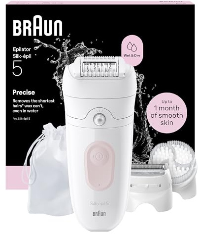 Braun Silk·épil 5 Epilator for Women, 5-060, Flamingo Pink - Wet & Dry Hair Removal, Shaver Head, Trimmer Comb, Exfoliation Brush, Lasting Smooth Skin