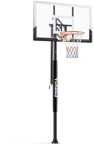 Yohood In Ground Basketball Hoop Outdoor 10FT Adjustable Height with Crank, in-Gound Basketball Goal System with 50 Inch Shatterproof PC Backborad and Solid Steel Rim