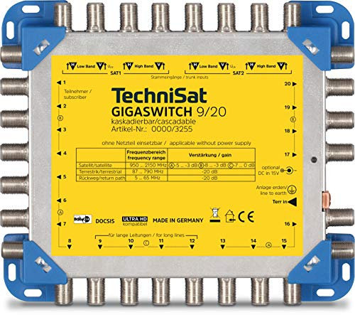 TechniSat GigaSwitch Multischalter 9/20 Multischalter (für bis zu 20 Teilnehmer zur Verteilung von 2 Orbitpositionen und terrestrischen Signalen)