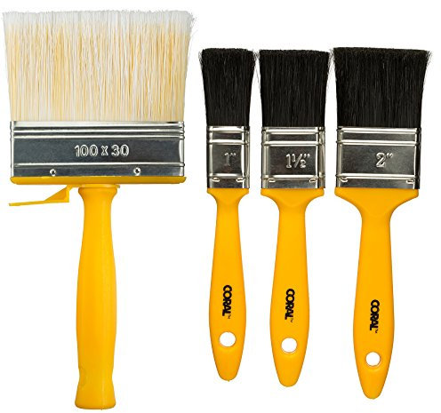 Coral 31310 Essentials Paint Brushes with a Block Brush and Flat Paintbrushes 4 piece pack set