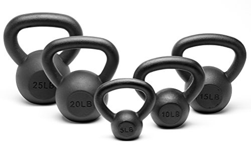 Unipack Powder Coated Solid Cast Iron Kettlebell Weights Set- (5+10+15+20+25 lbs)