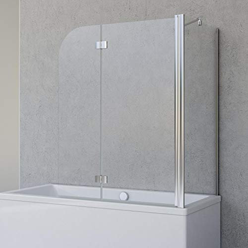 Schulte Badewannenfaltwand Angle, 2-teilig 112 x 142 cm mit Seitenwand für 80 cm Badewanne, 5 mm Sicherheitsglas (ESG) Klar hell, Chromoptik, D693477204 41 50