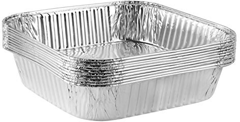 PLASTICPRO Disposable 8'' X 8'' X 2'' Inch Square Aluminum Tin Foil Baking Pans Bakeware - Cookware Perfect for Baking Cakes, Breads, Brownies, Bread, Meatloaf, Lasagna, Pack of 10
