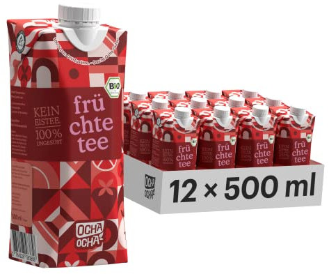 Ocha-Ocha - Bio Eistee zuckerfrei & koffeinfrei - 12x500ml - Bio Früchtetee Ohne Zucker - Ohne Süßungsmittel - Kinder Tee 100% ungesüßt - Ohne Schwarztee