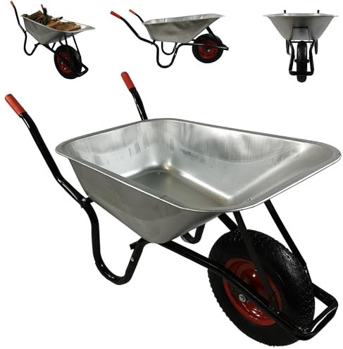 90 Litre 150kg Capacity Galvanised Samuel Alexander Metal Outdoor Garden Heavy Duty Wheelbarrow - Wheel Barrow with Pneumatic Tyre