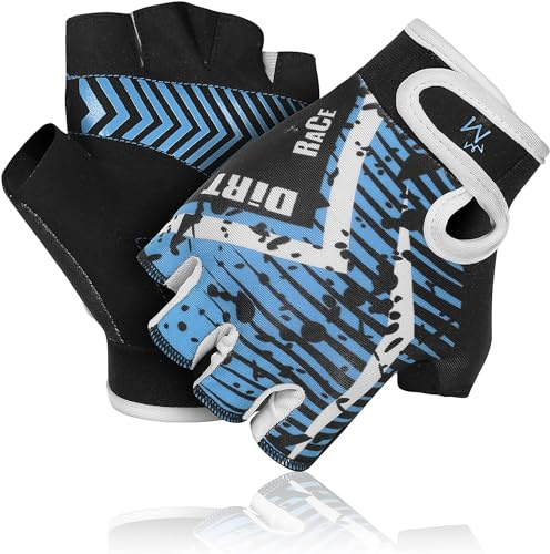 MARIB Cycling Gloves for Kids Half Finger Children Bicycle Outdoor & Gym Glove for Junior Toddler Boys Girls for Riding Biking Sports are Non-Slip, Youth Age 2-10 (Blue, Year 9-10)