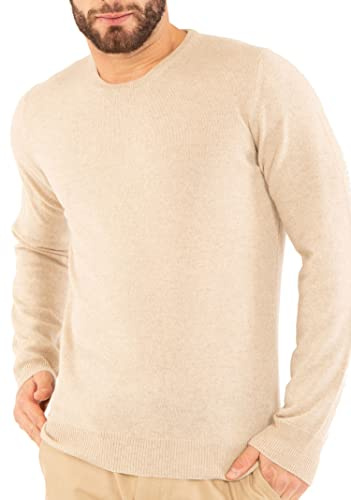 Marine Cashmere - Pull col Rond en Pur Cachemire pour Homme, Ras du Cou, Fil 100% Cachemire délicat et Doux, Made in Italy (Le Sable - M)