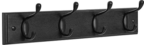 SONGMICS Wall-Mounted Coat Rack, Hook Rack, 4 Dual Metal Hooks, for Coats, Bags, Keys, in The Entryway, Bedroom, Living Room, Black ULHR023B01