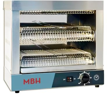 MBH - Tostadora profesional INOX eléctrica doble para HOSTELERÍA. Tostador de pan industrial 2 pisos para bar y restaurante.