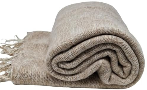 Nepalese Handmade Yak Wool Blanket, Soft Oversized Shawls, Throws Meditation Wrap Blanket Scraf/shawl Beige