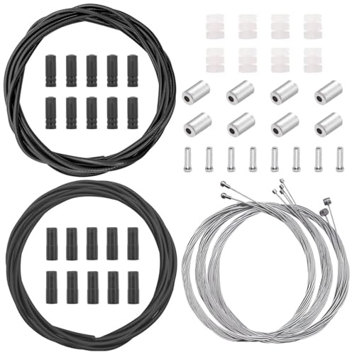 mankk Universal Bicycle Brake Cable and Shift Cable,Bicycle Shift Derailleur Cable & Brake Cable Housing Kit with Brake Cable End Caps and O-Rings for Mountain Road Bike Repair