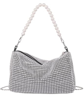 TOFBS glitter paljetter kvällsväska damer pärlor kedjeväska elegant clutch crossbody bag axelväska liten väska för bröllop kvällsfest fest semester, silver