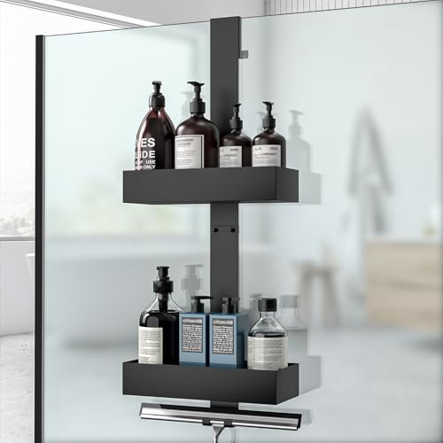 Diwoker Duschablage zum Hängen, Duschregal Ohne Bohren für Rahmenlos Glastür, Badezimmer Organizer Shampoo Halterung für Dusche Schwarz