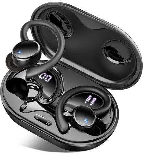 Wireless Earbud Bluetooth 5.4 Headphones Sports with Earhooks, Earphones Wireless Bluetooth ENC Noise Cancelling, 50H Playtime, IP7 Waterproof Ear buds In Ear for Sport/Running/Gym, Dual LED Display