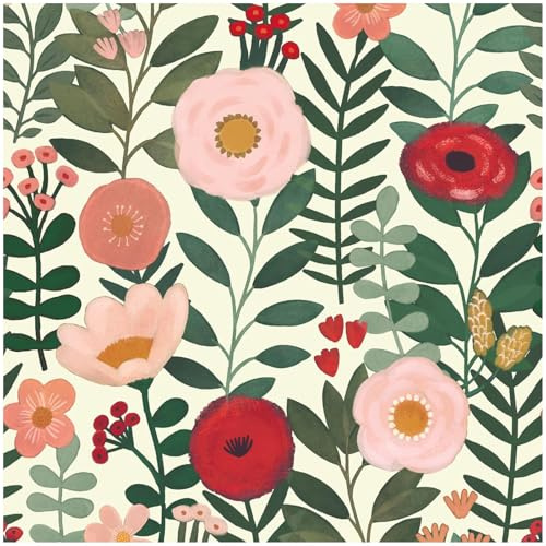 HAOKHOME Floral Peel and Stick Wallpaper Boho Vintage Wall Paper Removable for Bathroom Nursery Beige/Pink/Red Contact Paper 17.3in x 9.8ft