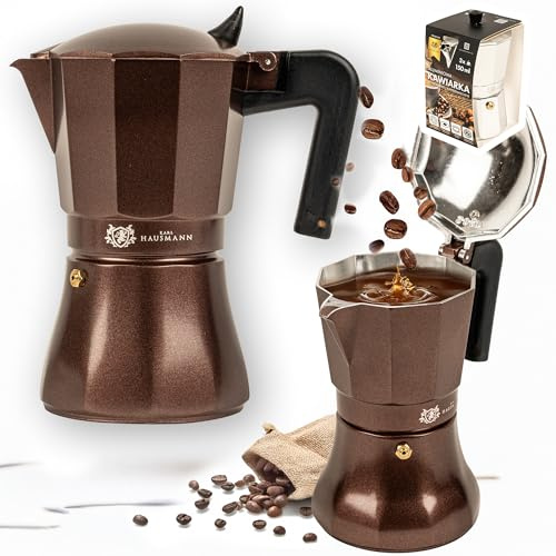 KARL HAUSMANN Cafetiere Italienne Induction - 3 Tasses - 150ml - Cafetière Moka Espresso Marron - Compatible Toutes Plaques Cuisson - Cafetières Italiennes Moka Induction - Pot à Moka pour Camping