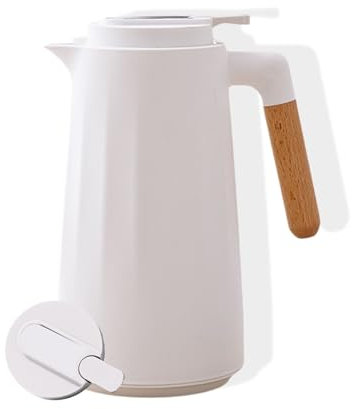 Pichet Isotherme Thermos Sous Vide Isolé, Carafe À Café Thermique, Affichage Intelligent De La Température, Avec Manche En Bois, Pour La Maison Bureau Hôtel (Blanc,1000ml)