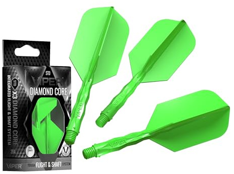 Viper Diamond Core Integrated Dart Flight & Shaft System - Precision Darting Accessory with Tough Polymers for Enhanced Performance, Set of 3, InBetween Shaft, Slim Flight, Neon Green