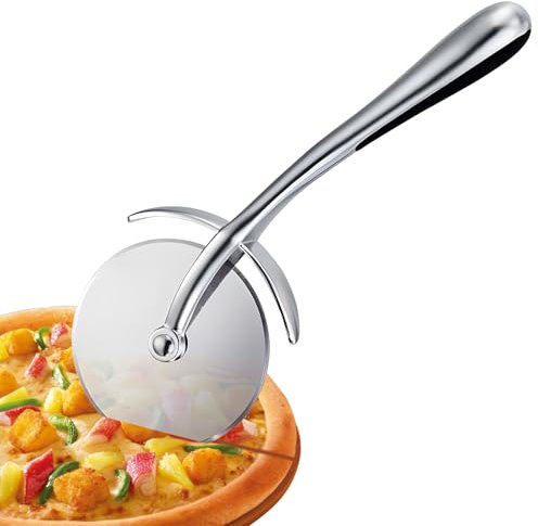 SURFOU Rotella Tagliapizza in Acciaio Inox Pizza Cutter Diametro 6,5 Cm, Lunghezza 18 Cm, Lavabile in Lavastoviglie, Per Torte, Crostate, Waffle E Pane, Adatto Per Cucina Uso Quotidiano