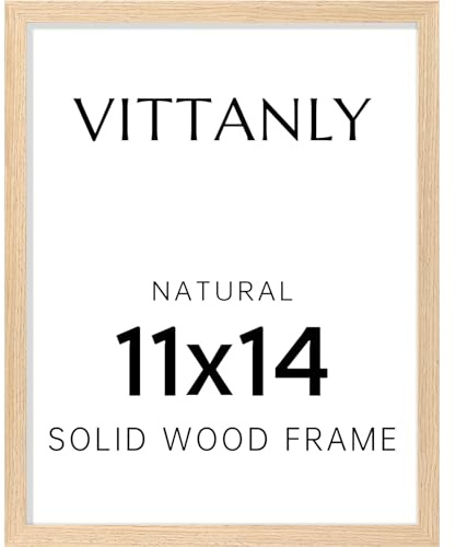 Vittanly 11x14 Picture Frame, Solid Wood Frame with Plexiglass, Includes 8x10 Mat, Wall Hanging for Home Decor, Natural, 1 Pack