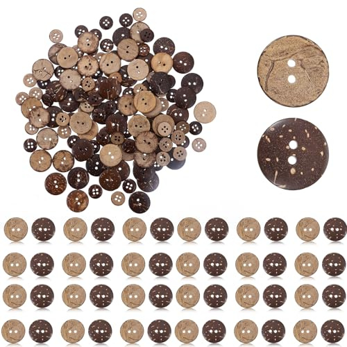140pcs Brown Natural Coconut Shell Sewing Button, Wooden Buttons, Handmade Sewing Crafts Replacement, 2 & 4 Hole Large for Crafts DIY Shirt, Clothing Replacement