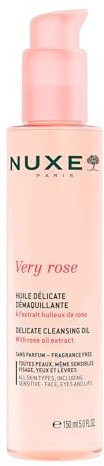 Nuxe Very Rose Delicate Cleansing Oil 150ml, Gentle Makeup Remover, With Rose Oil Extract, 99% Natural-Origin Formula, Removes Waterproof Makeup, For Face, Eyes & Lips, Sensitive Skin Friendly