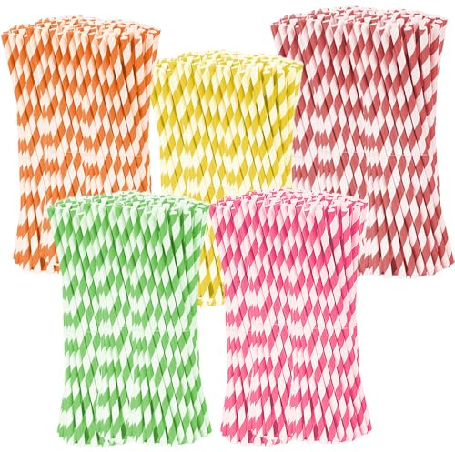 Sugrör papper 500 stycken, färgglada sugrör papper, randiga sugrör, party papperssugrör, cocktailsugrör, för cocktails, kaffe eller juice, röd, gul, rosa, grön, orange