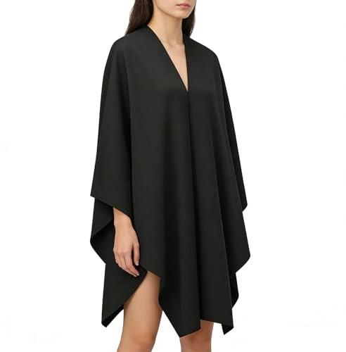 JUUDDENPARTS Women's Cross Front Knitted Cape Cardigan, Double Knit Shawl Wrap with Button Detail, for Wedding Office Travel