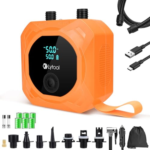 Lytool Pompa SUP Elettrica 50 PSI Alta Pressione, Gonfiatore Paddle 12VDC, Gonfiaggio e Sgonfiaggio Automatico a 3 Stadi, Arresto Automatico, Cavo Accendisigari 3M per Kayak,Materasso,Bici, Moto, Auto