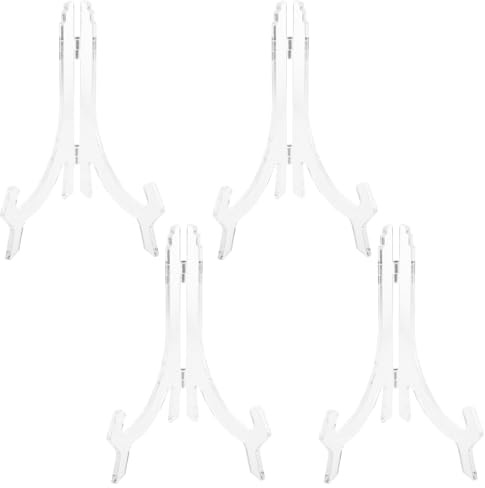 Luxshiny Supporto Trasparente per Piatti Decorativi in Plastica 16 Cm, Set da 4 Espositori Regolabili per Menù e Opere d'Arte, Cavalletti Versatili per Esposizione e Arredamento Casa