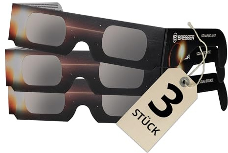 Bresser Gafas Eclipse Solar 3 Unidades, Observación Solar Segura, EN ISO 12312 2:2015, Imagen Amarillo Claro, Diseño B