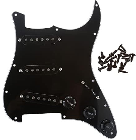 Musiclily SSS Vorverdrahtetes Schlagbrett Prewired Loaded Pickguard mit Single Coil Tonabnehmer Set für Strat ST Style E-Gitarre,3 lagig Schwarz