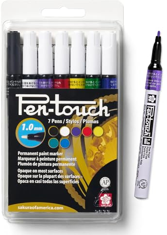 SAKURA 42392 7-Piece Fine Pentouch Paint Marker, 1.0mm, Yellow, Red, Purple, Green, Blue, White and Black