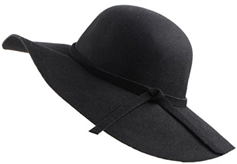 Urban CoCo Women's Foldable Wide Brim Felt Bowler Fedora Floopy Wool Hat (Black)