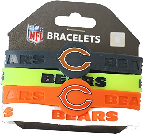 Amico International unisex NFL Team Logo Silicone Rubber Wrist Band Set of 4 sports fan bracelets, Team Colors, One Size US