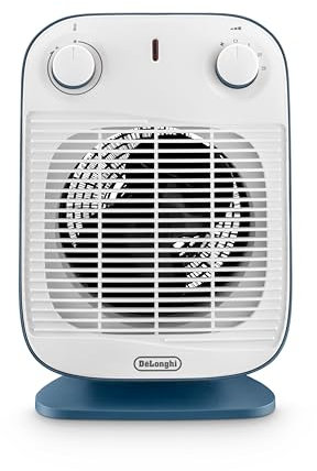De'Longhi HFS50B20.AV Termoventilatore, Silenzioso e leggero, 3 livelli di potenza, ventilazione estiva, protezione antigoccia, maniglia, dispositivo di sicurezza, luce, protezione antigelo,Avio