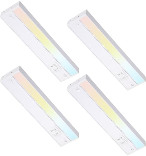 TORCHSTAR 4-Pack 12 Inch LED Under Cabinet Lighting 5CCT, ETL T24, 8W 600LM, Hardwired & Plug-in, 5 Color Selectable CRI90 120V Dimmable Under Counter Lights for Kitchen, White Aluminum Housing