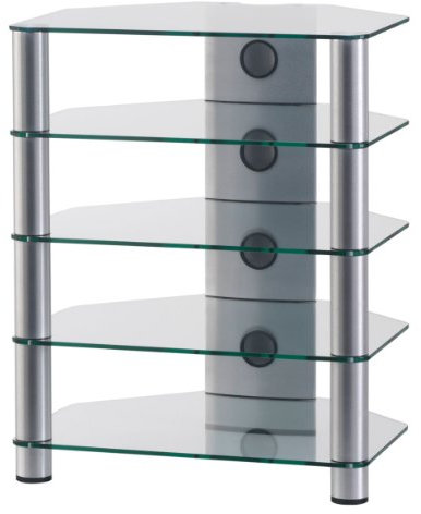 SONOROUS - Meuble HiFi 5 étagères. Verre Transparent/châssis Gris. réf. rx2150-tg