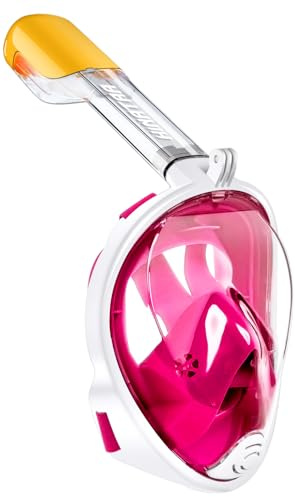 HINATAA Máscara de Buceo, 180°Panorámica Máscara de Snorkel de Cara, Anti-vaho Anti-Fuga,con Tapones con Tapones para los oídos Impermeables,GoPro Mount Easy Breathe para Adultos,Niños (Rosa, S/M)