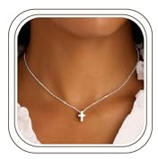 M MOOHAM Cross Necklace for Women Teen Girls - Silver Necklace Jewelry for Women, Dainty Tiny Small Cross Pendant Necklaces for Womens, Confirmation Baptism First Communion Gifts for Womens Jewelry