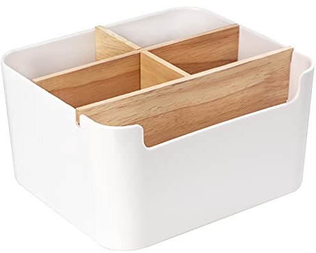 HOLEMZ Multifunktionaler Schreibtisch-Organizer, Stiftehalter mit abnehmbaren Fächern, Aufbewahrungsbox aus Holz, für Zuhause, Schule