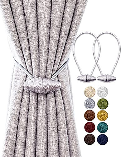 TECVINCI Magnetvorhang Raffhalter mit Upgrade Größerer Magnet, 2er Pack 40cm Vorhanghalter für Innen- und Außenvorhänge - Silbergrau