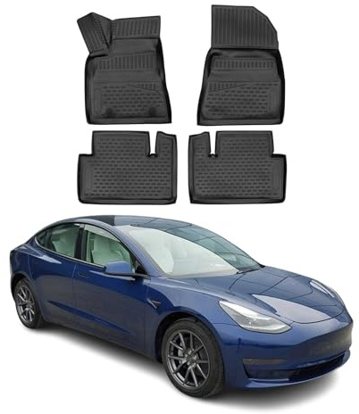OMAC Tapis de Sol Compatible avec Tesla Model 3 2017-2024 en Caoutchouc Noir