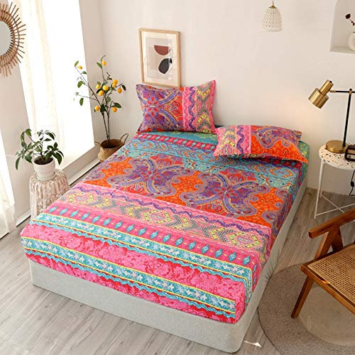 Damier Boho Spannbettlaken 140x200cm Indisch Mandala Muster Boxspring Spannbetttuch mit Gummizug Kinder Mädchen Bettlaken bis 30 cm hohe Matratzen