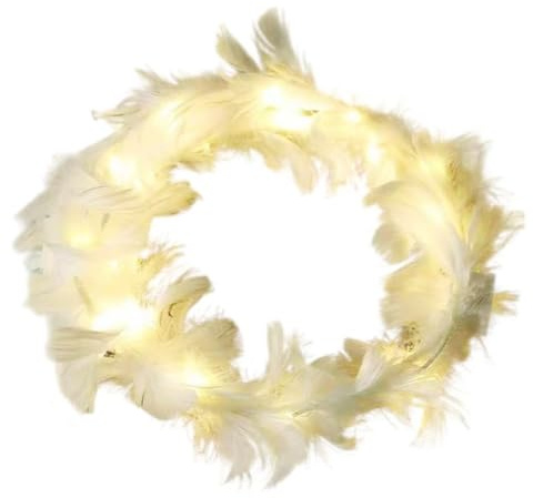 LEEMASING Corona de plumas LED, diadema iluminada con halo de ángel, para boda, Navidad, Halloween, día de San Valentín, Blanco cálido, 1 Count (Pack of 1)
