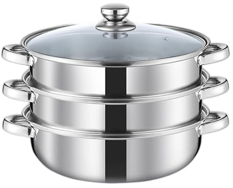 Steamer Pot for Cooking 11 inch, Steamer Pots 3-tier Multipurpose Stainless Steel Steam Pot Cookware with Handle for Vegetable