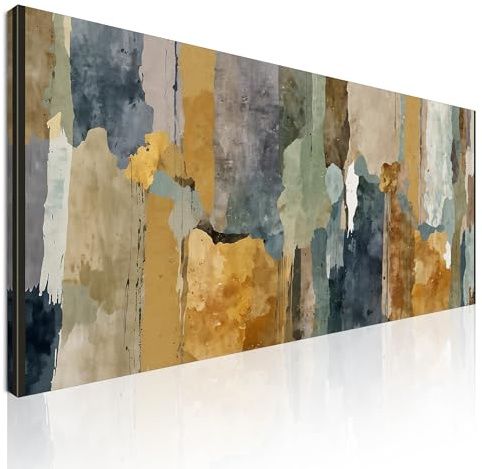 CheQuadro! Cuadro grande para salón, abstracto horizontal sobre lienzo Tramas de colores impresión sobre lienzo, enmarcado listo para colgar absh38-150x70 cm
