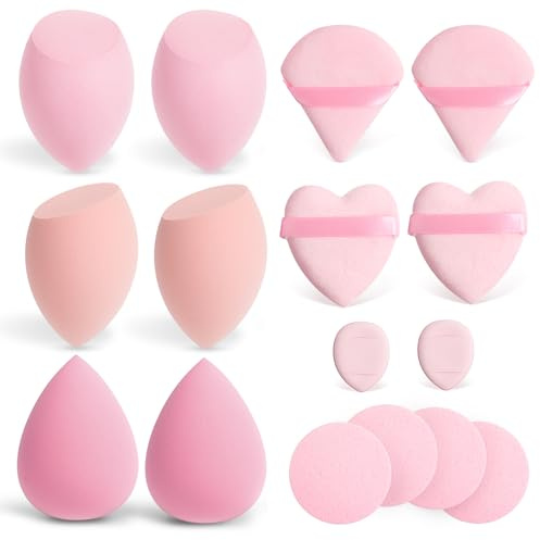 AiQInu 16pz Spugnette Trucco Set, Spugnetta Fondotinta, Spugnetta Trucco Make Up, Spugna Fondotinta per Miscelare Liquido Fondontinta Crema e Polvere