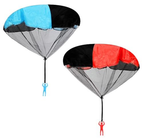 Luckious 2 Pack Parachute Toy Soldiers - Hand-Tossed Army Men for Outdoor Fun - Ideal Paratrooper Flying Toys for Boys and Girls - Perfect Blue and Red
