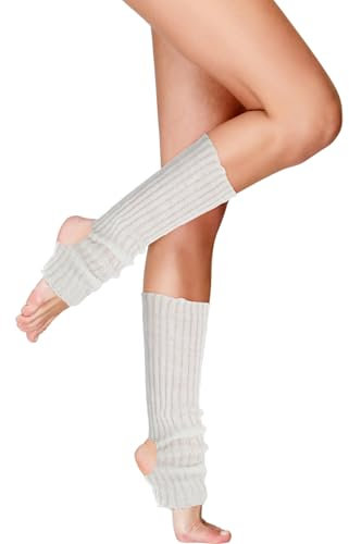 Abeillo Beinwärmer Damen,Ballett Stulpen Legwarmer,Weiche lange offene Zehen- und Fersen Ballett Beinstulpen,Gestrickte Steigbügel Beinwärmer für Damen Tanz & Yoga(Weiß)